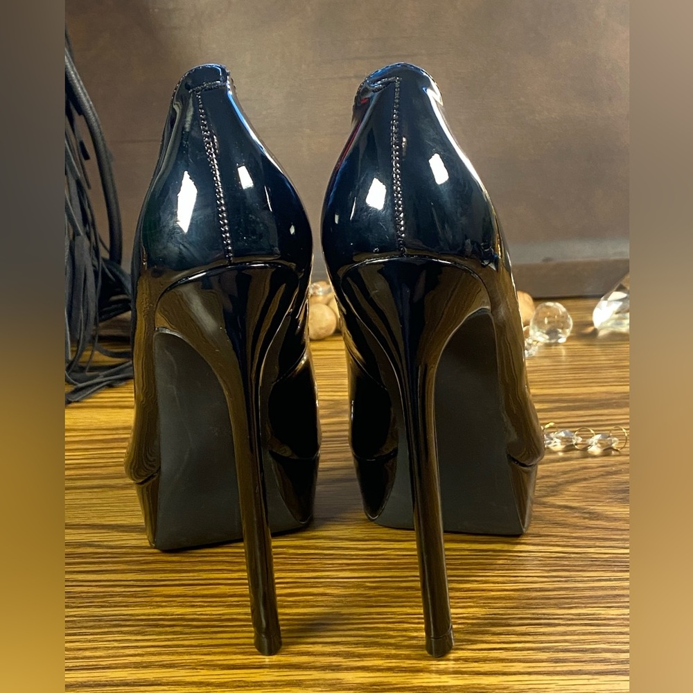 Madden Girl Shiny Black Stiletto Lidia Heels - Picture 5 of 7